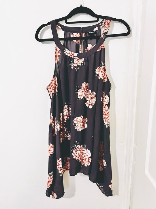 torrid Tops - torrid Black Floral Halter Tank with Pink Blooms